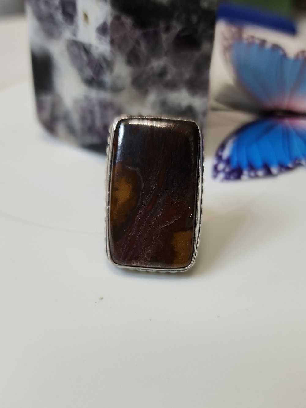 Brown Rectangular Stone Statement Ring - Women Jewelry